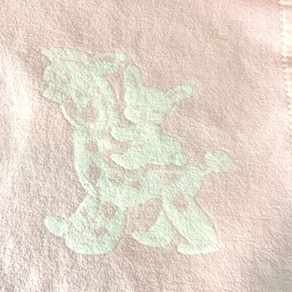 Vintage Acrylic Pink Baby Blanket With Bunny & Giraffe Design Satin Trim - Picture 3 of 7
